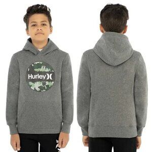 Hurley Unisex Kids Pullover Hoodie Sweatshirt Gray Camo Logo Size Large 14-16